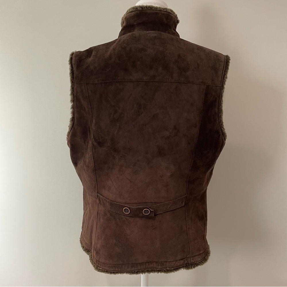 Vintage Eddie Bauer Seattle Brown Suede Faux Fur Lined Western Vest Size Large - Picture 2 of 9